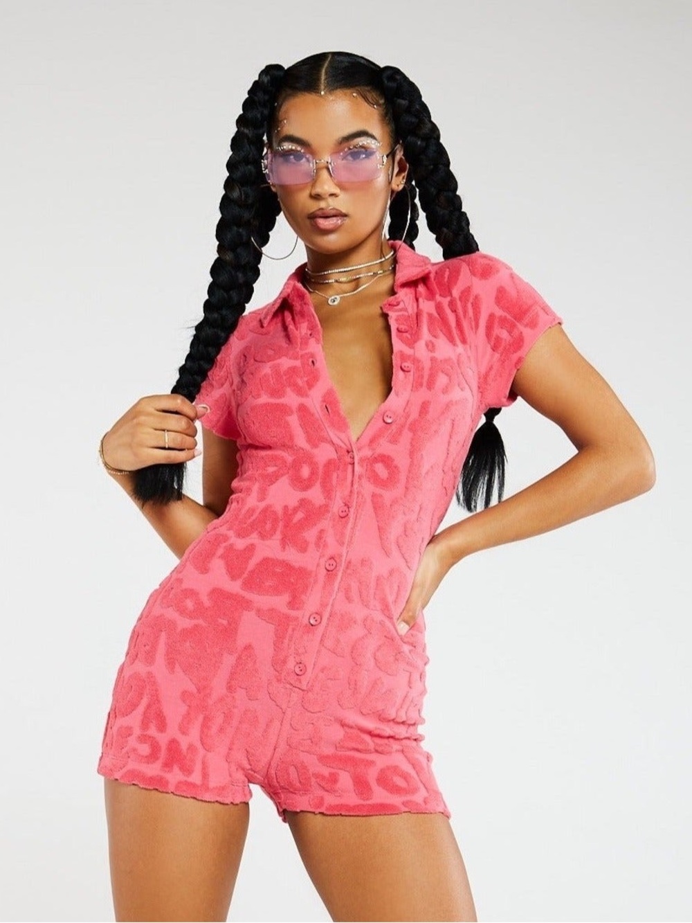 Jaded London Pink Towelling Playsuit